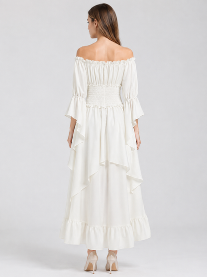 Long White Off-the-Shoulder Dress with Lacing back view