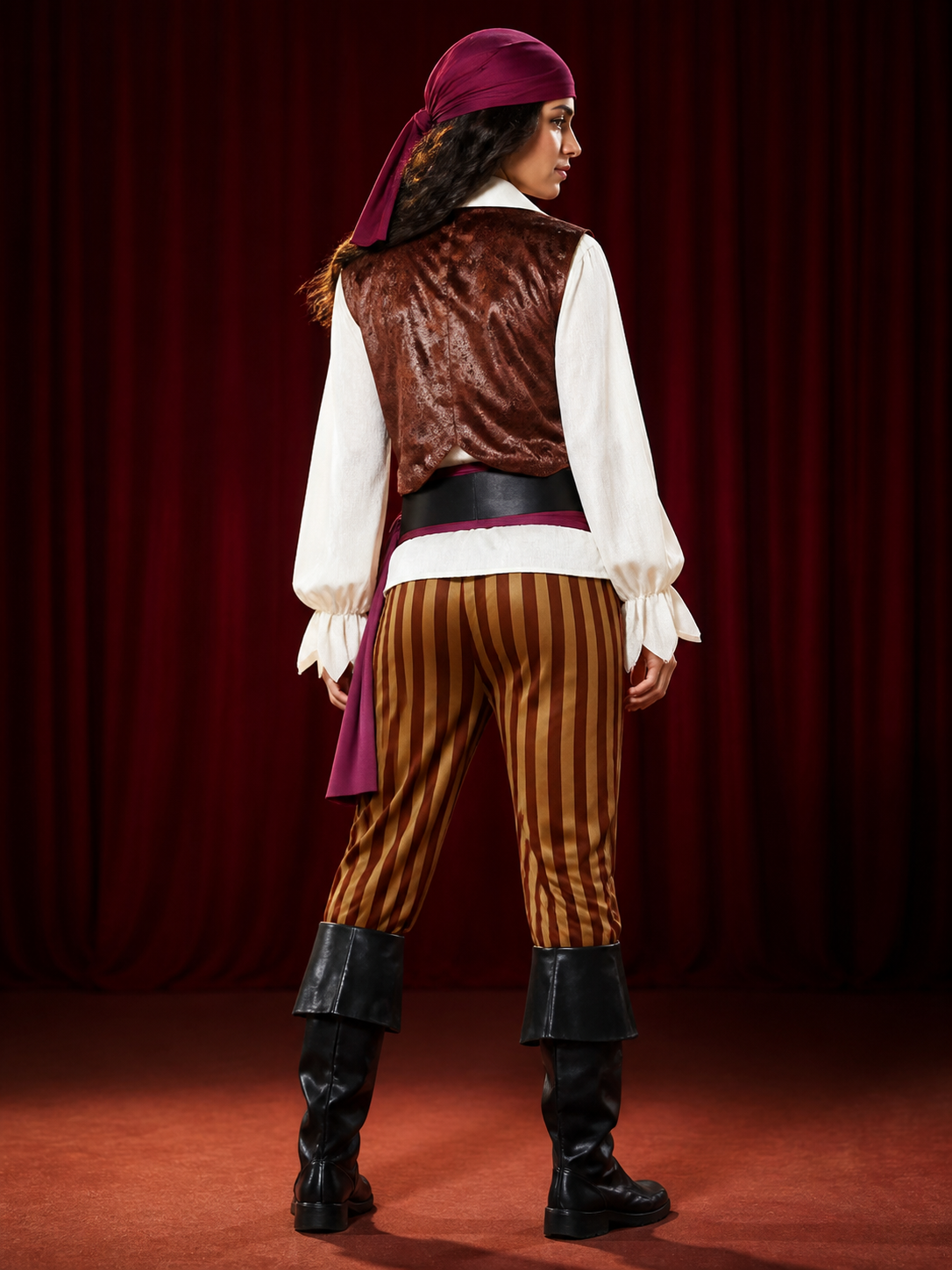 6-Piece Retro Pirate Costume for Halloween and Cosplay back view