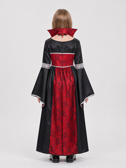 Children's Witch Vampire Costume, Red and Black with Silver back view