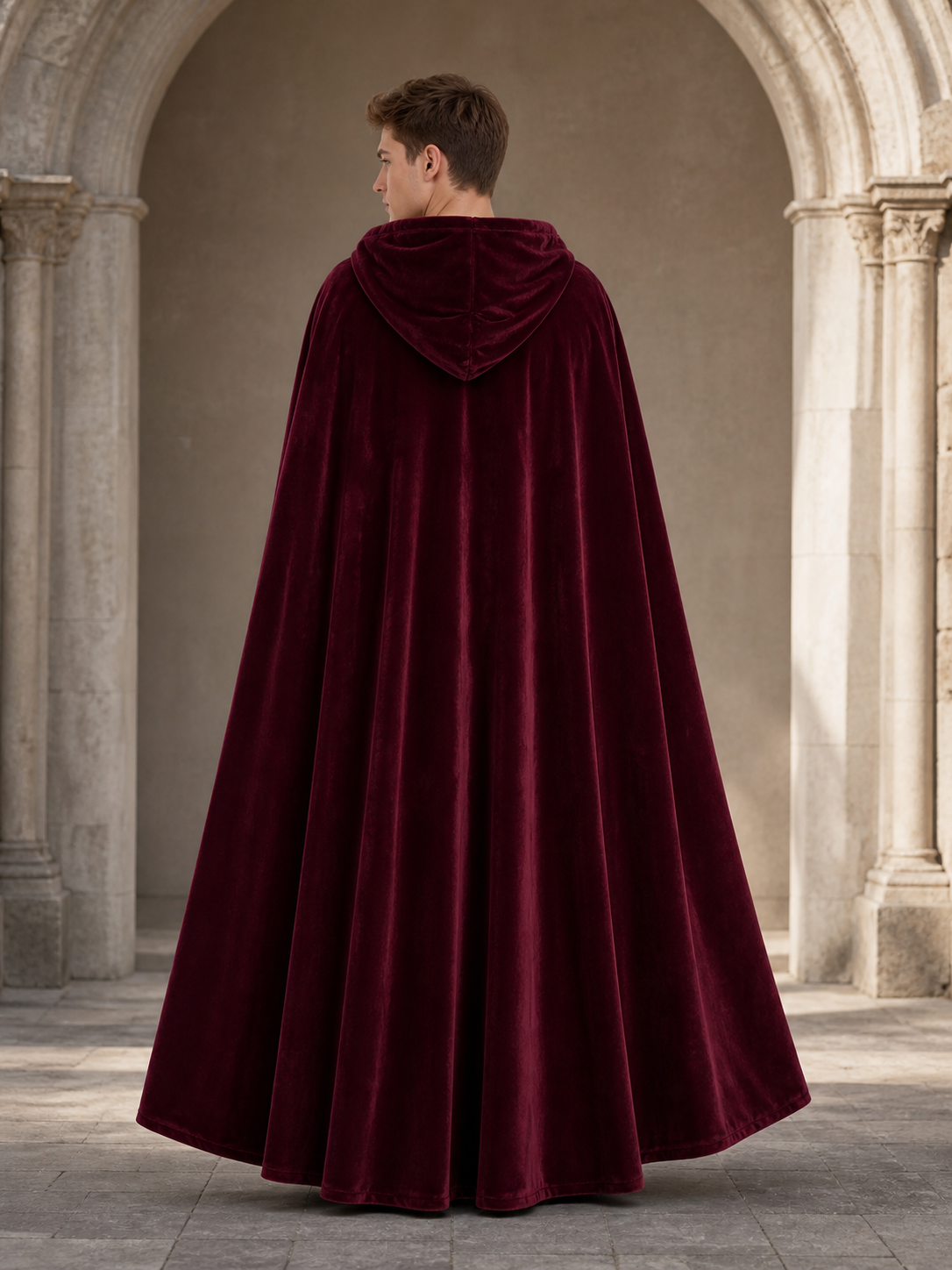 Burgundy Long Carnival Cloak with Hood