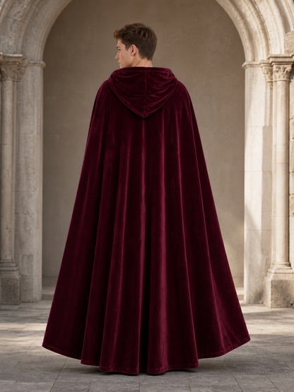 Burgundy Long Carnival Cloak with Hood
