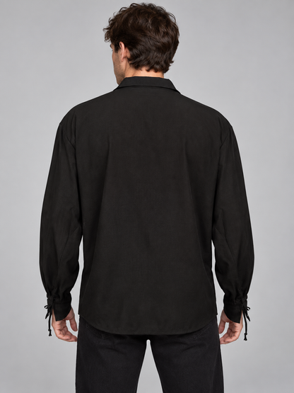 Black Pirate-Style Shirt with Lacing and Ties