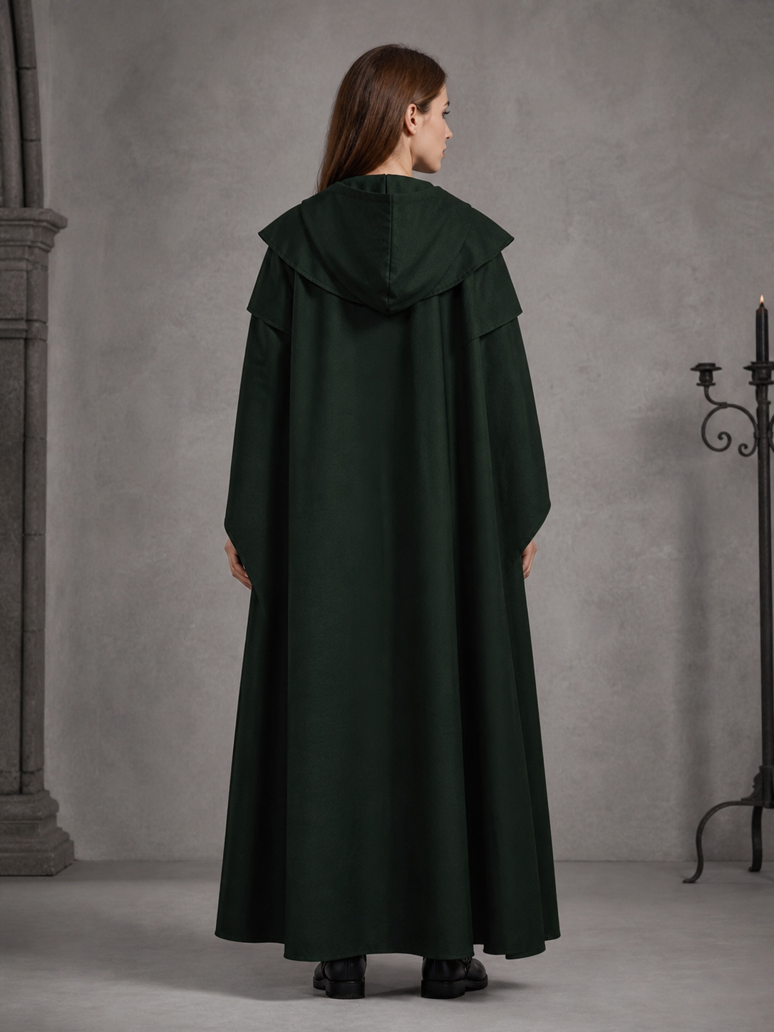 Gothic Medieval Hooded Cloak, Dark Green
