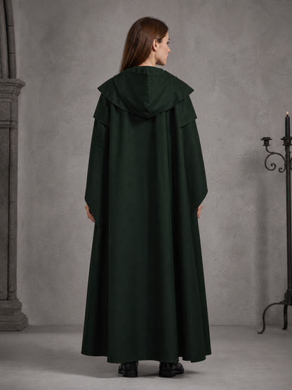 Gothic Medieval Hooded Cloak, Dark Green