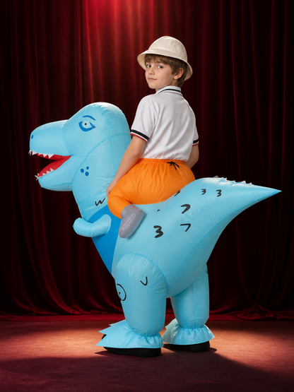 Inflatable Riding Dinosaur Costume, Blue Halloween Outfit back view
