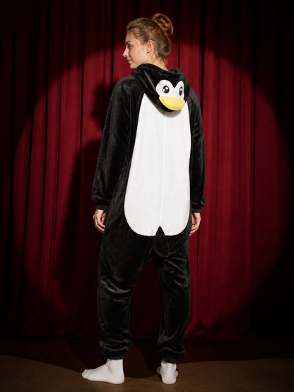 Hooded Penguin Onesie Costume With Yellow Beak, Long Sleeves And Pants