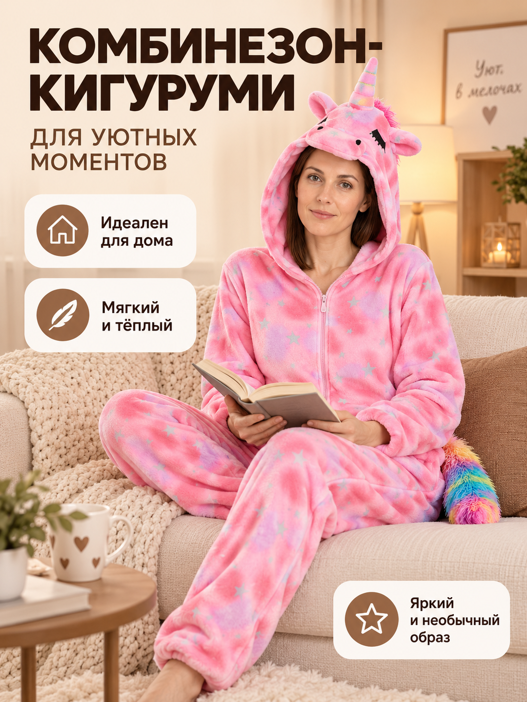 Pink Fleece Unicorn Hooded Kigurumi Jumpsuit