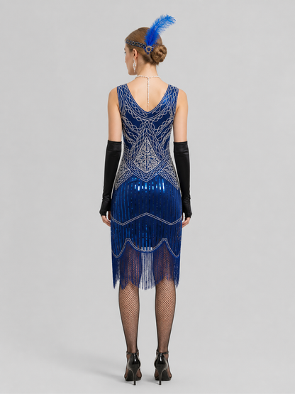 1920s Retro Sequin and Fringe Dress back view