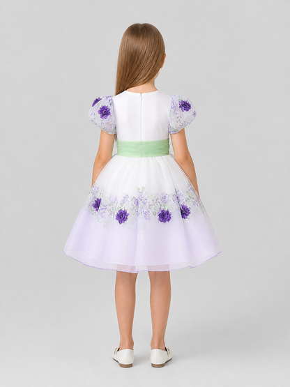 Princess Party Dress with Flowers and a Full Skirt back view