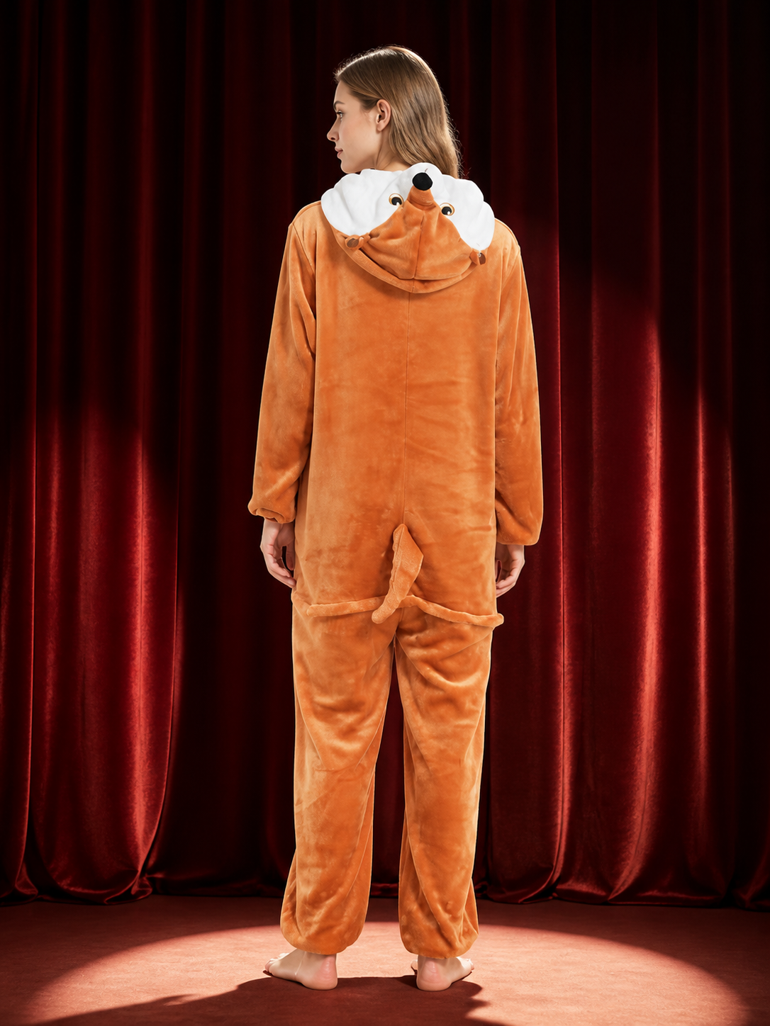 Orange And White Hooded Cartoon Animal Jumpsuit Costume With Tail back view