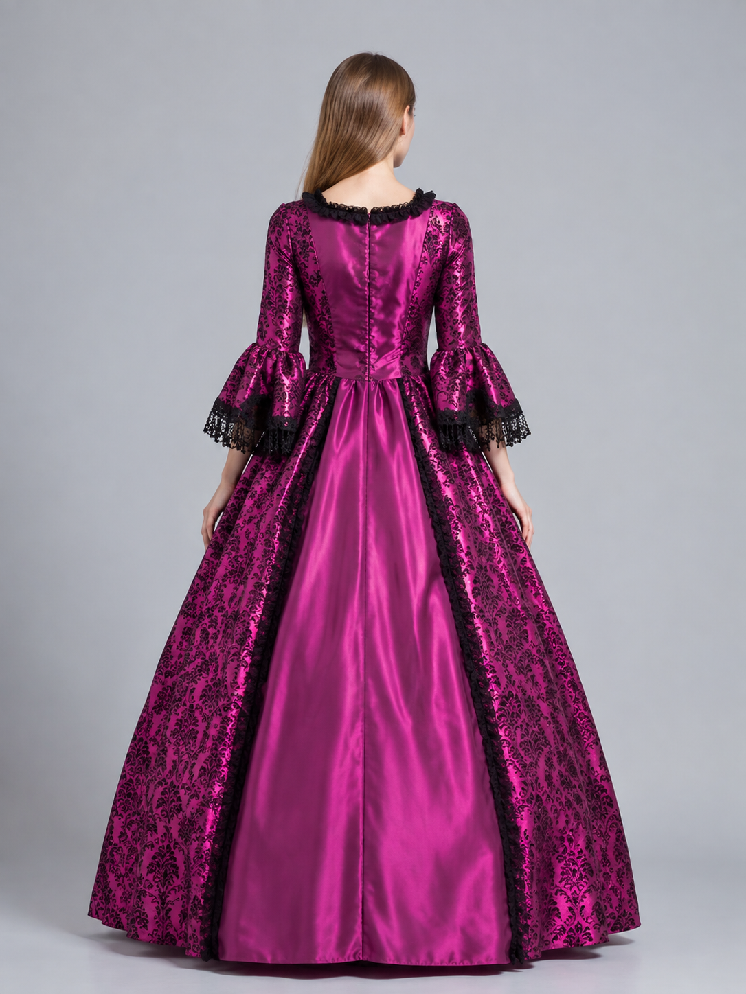 Medieval Dress with a Full Skirt and Lace-Up Detail back view