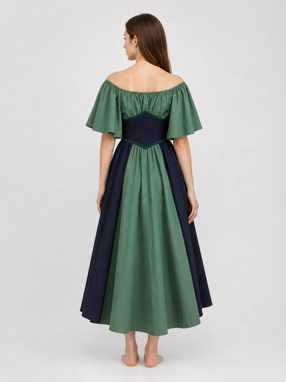 Off-the-Shoulder Dress with Sleeves and Lacing