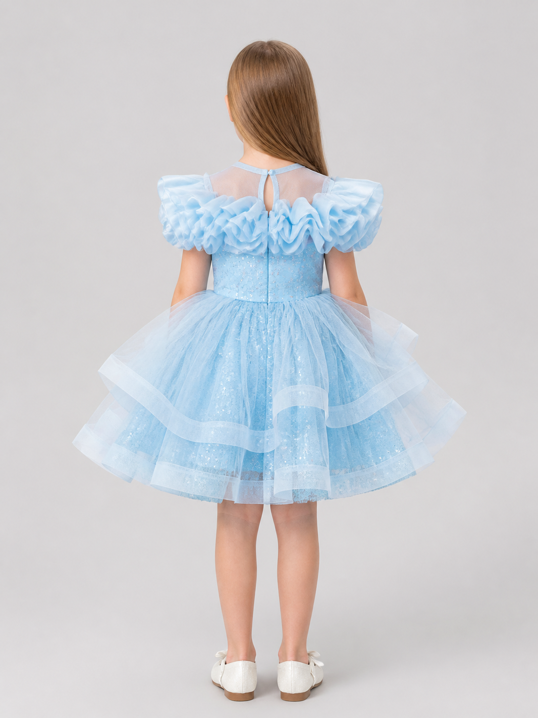 Sequin Princess Dress for Girls with a Full Skirt back view