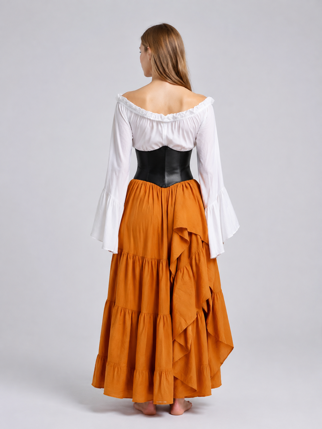 Medieval Dress with Corset Panel and Ruffles back view