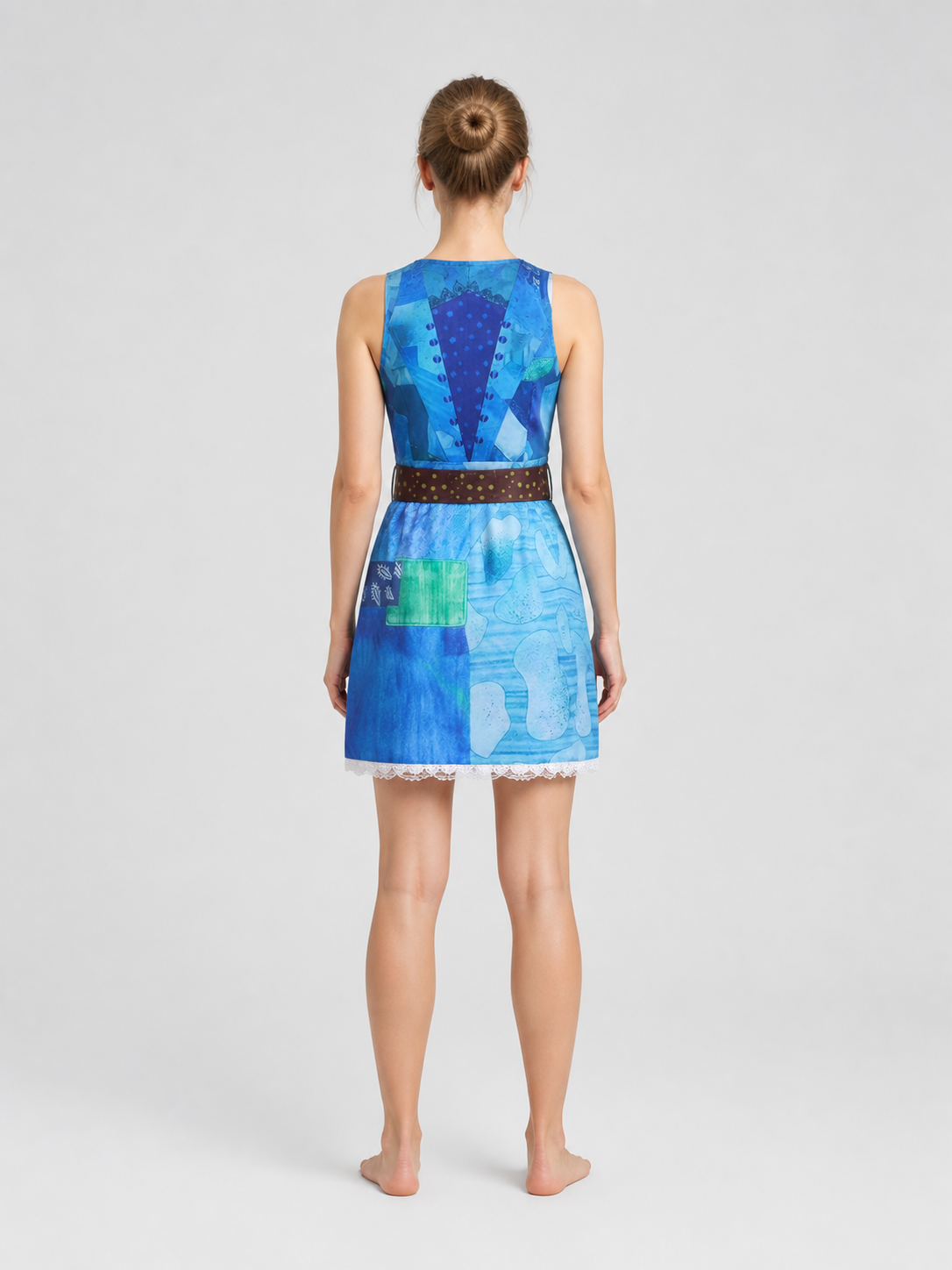 Mrs. Tweed Cosplay Dress with Lace Hem and Belt back view