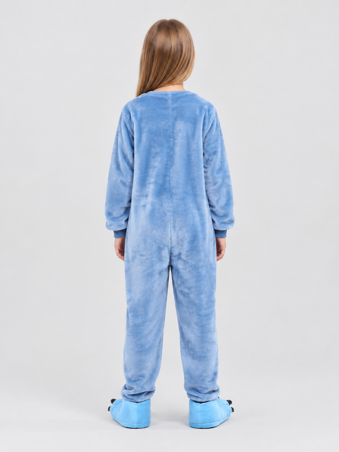 Blue and White Flannel Pajama Jumpsuit with Pockets