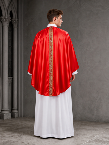 Papal-Style Ceremonial Costume Set With Red Robe, White Undergarment And Pointed Mitre Hat For Stage, Film And Themed Events