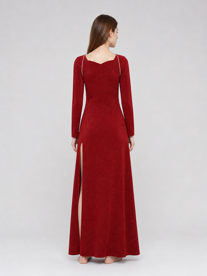 Shrek Costume: Red Long-Sleeve Maxi Dress back view 3
