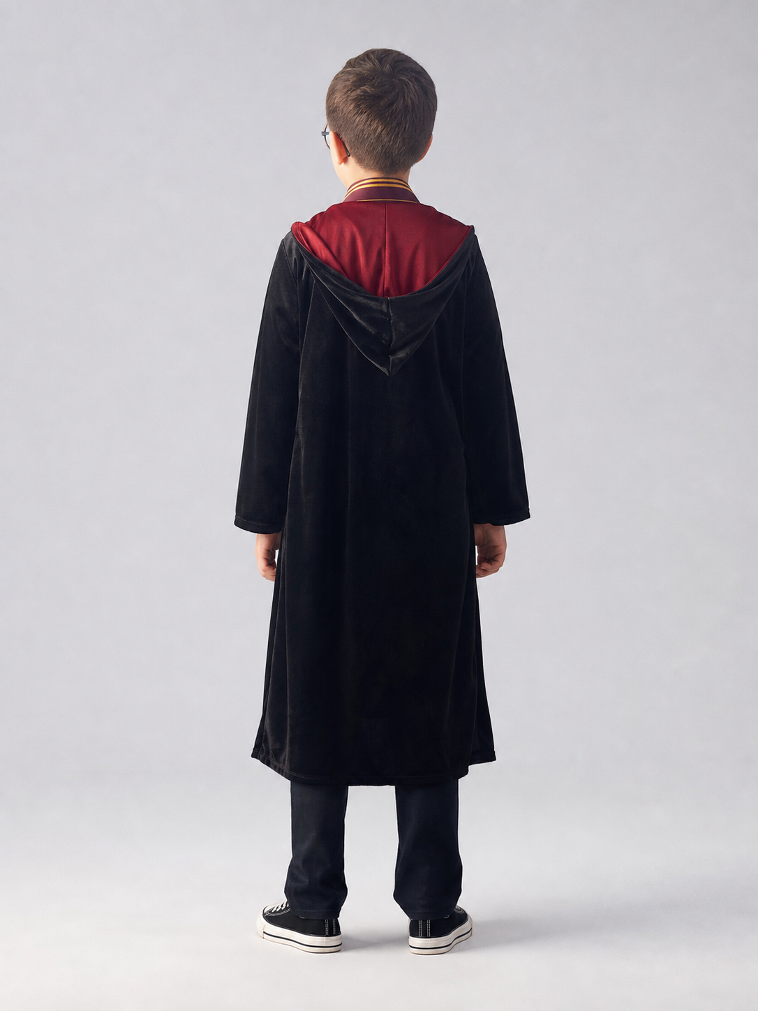 Hooded Robe, Black with Red Lining
