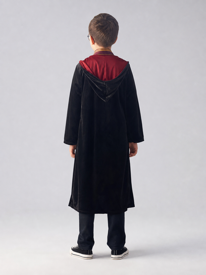 Hooded Robe, Black with Red Lining