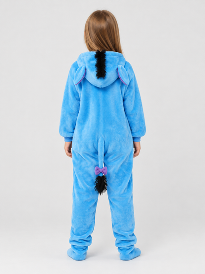 Blue Pajama Jumpsuit with Hood, Ears, and Tail