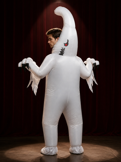 Inflatable White Monster Costume with Red Eyes and Black Claws for Halloween back view