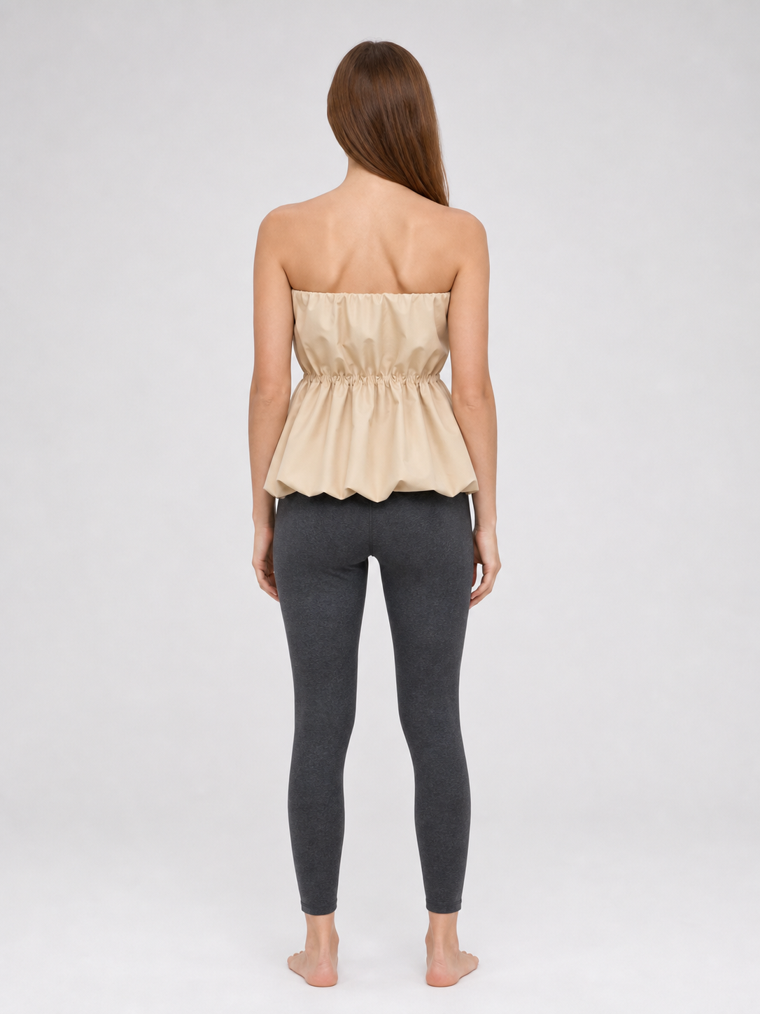 Strapless Peplum Bustier Top, Beige
