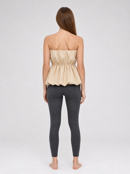 Strapless Peplum Bustier Top, Beige