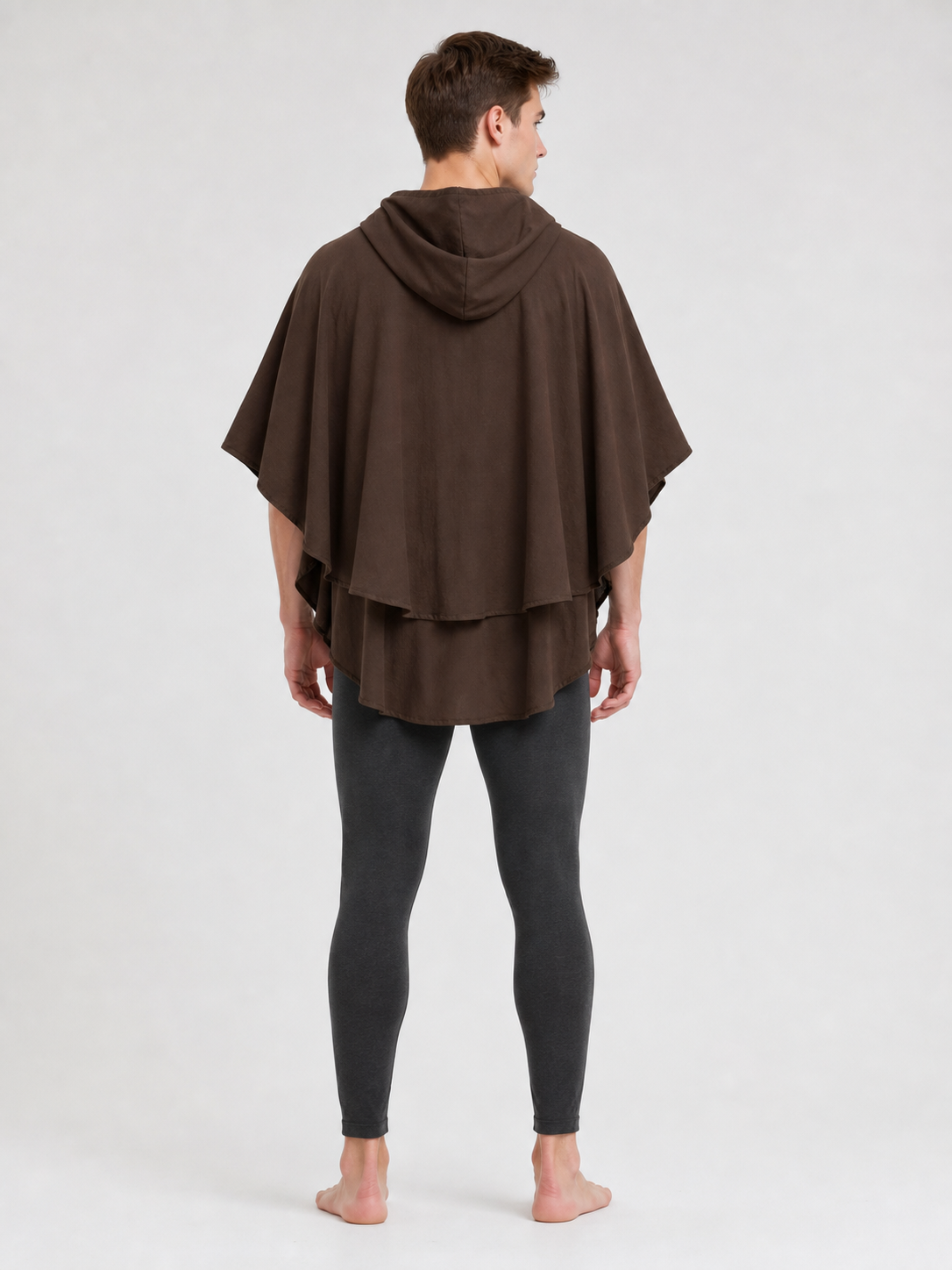 Women's Hooded Wanderer Cloak Costume with Layered Hem, Shoulder Draped Pleats