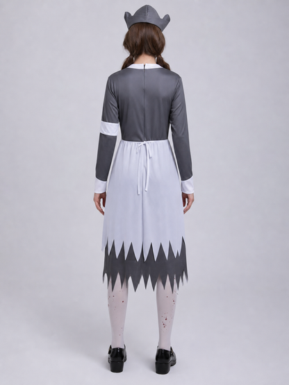 Nurse Costume with Red Crosses and Blood-Like Prints