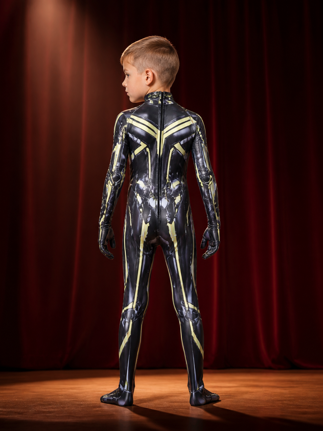 Kids' Black Iron Man Light-Up Full-Body Jumpsuit Costume back view