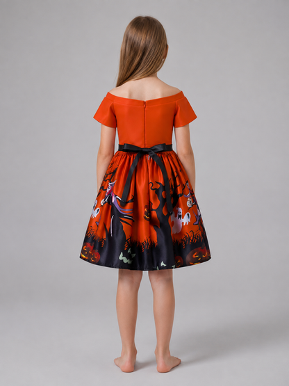 Kids' Halloween Costume Dress with Hat back view