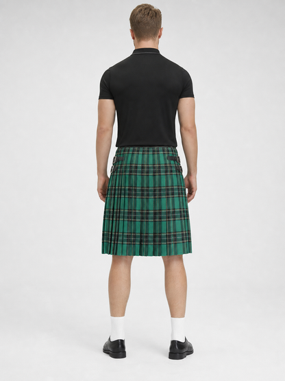 Pleated Plaid Skirt with Black Buckle