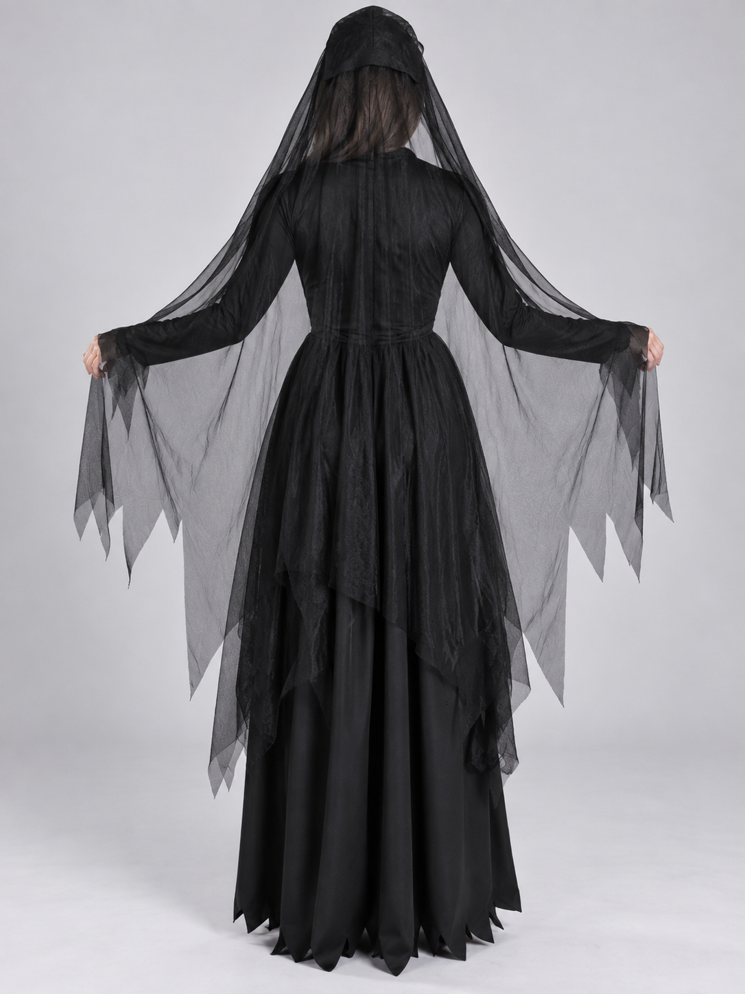 Black Witch Costume with Veil and Headpiece
