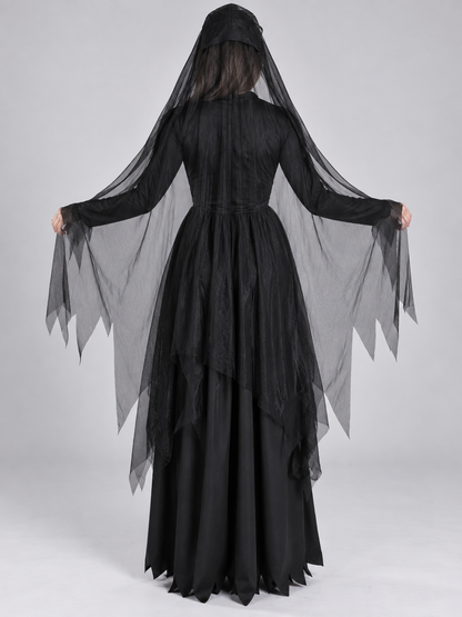Black Witch Costume with Veil and Headpiece