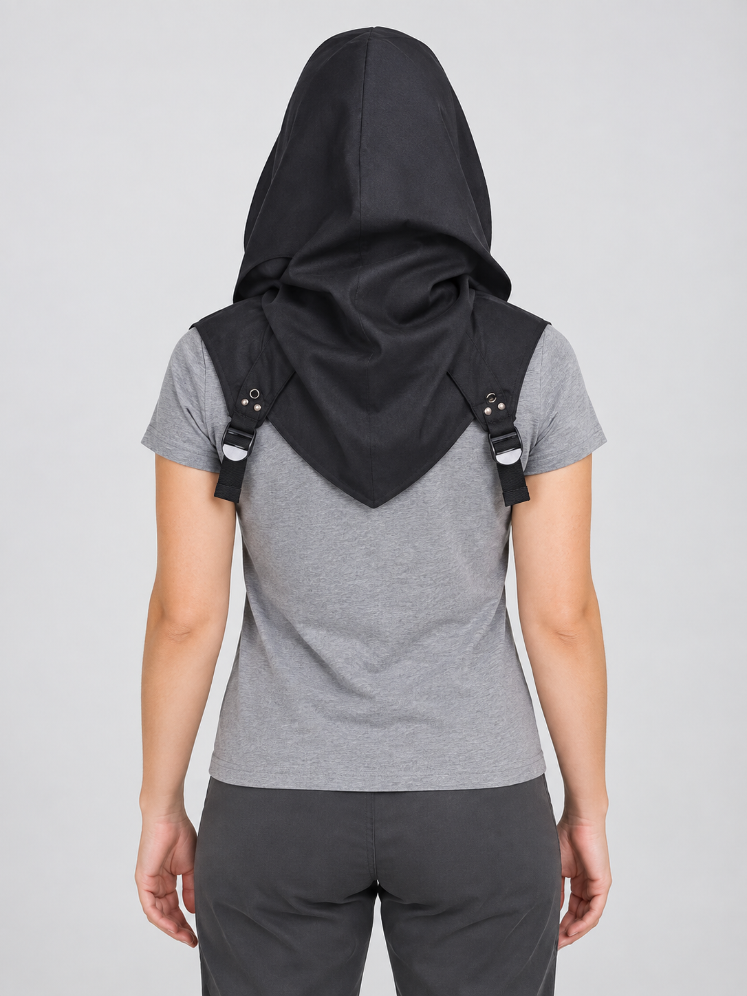 Black hood-mask made of suit fabric with a cutout