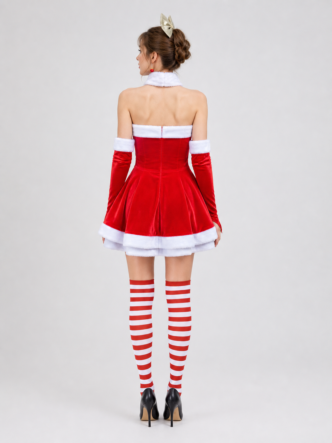 Santa New Year's Costume, Red and White, Full Skirt back view
