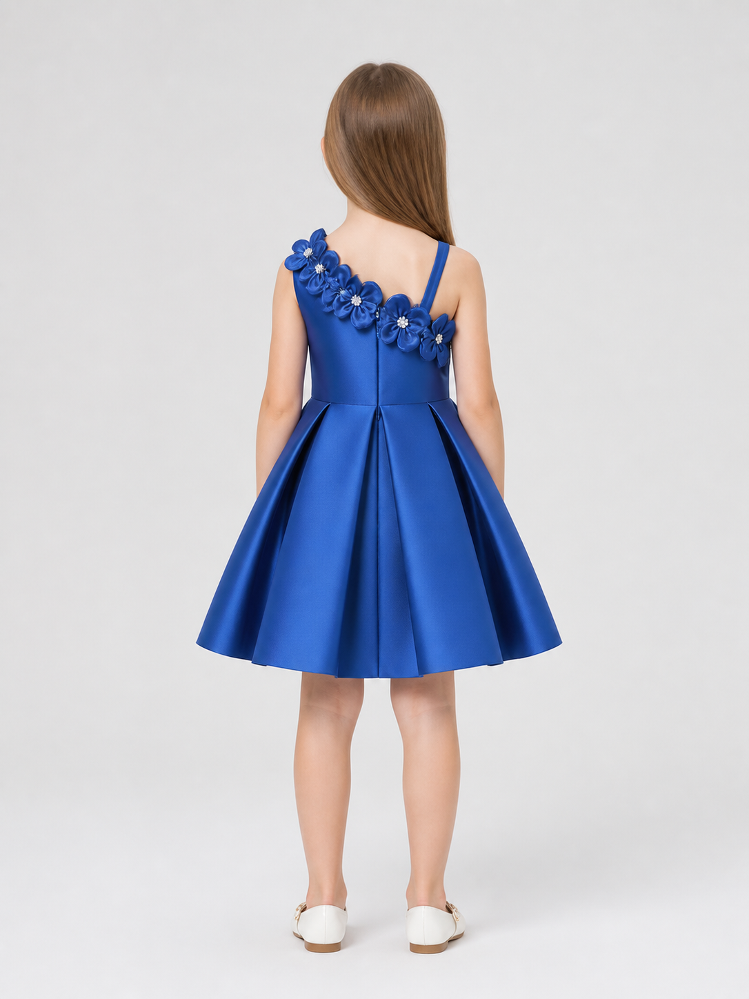 Girls' Dressy One-Shoulder Dress with a Full Skirt back view