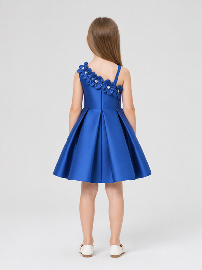 Girls' Dressy One-Shoulder Dress with a Full Skirt back view