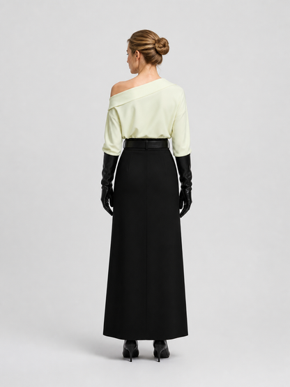 Grace RE9 Cosplay: White Blouse and Black Slit Skirt back view