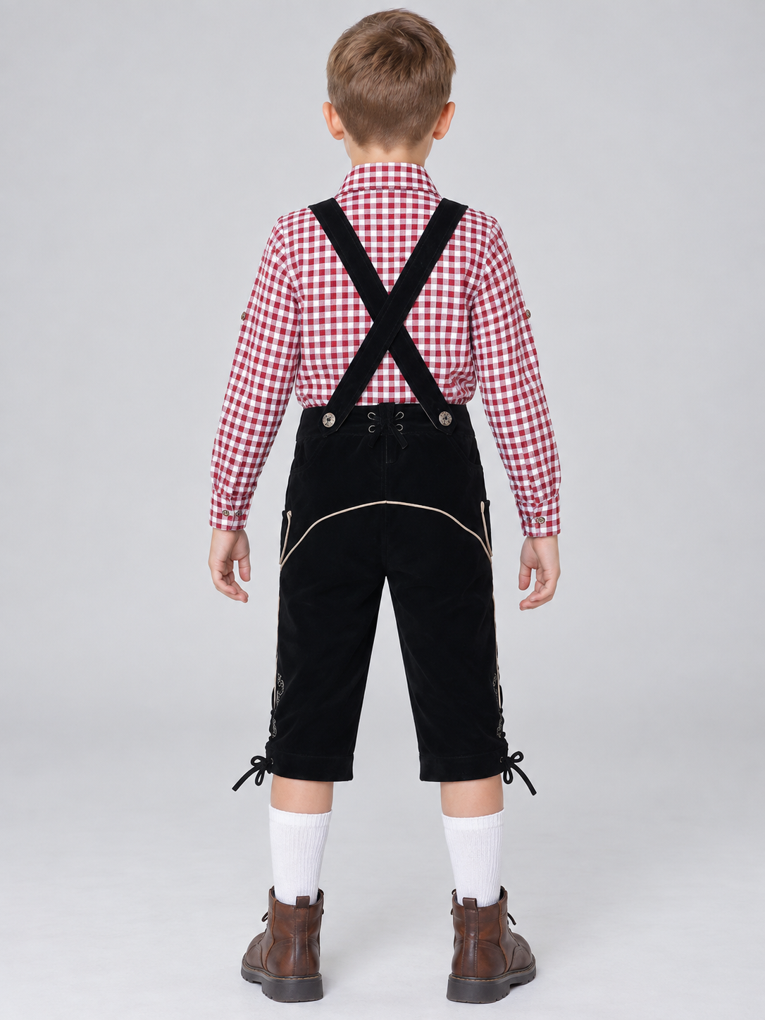 Kids' Black Suspender Pants with Embroidery