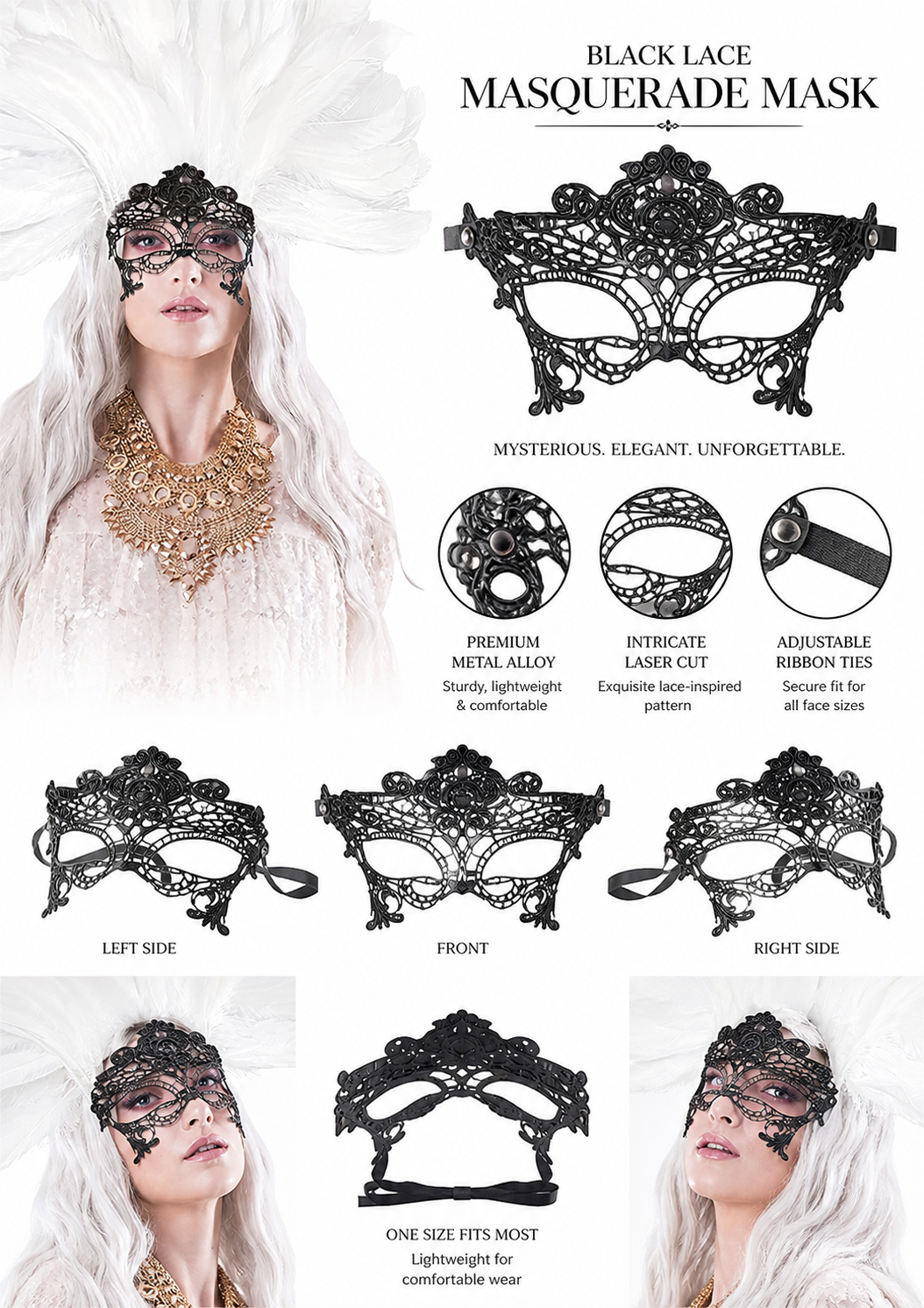 White feather masquerade headpiece product view 22
