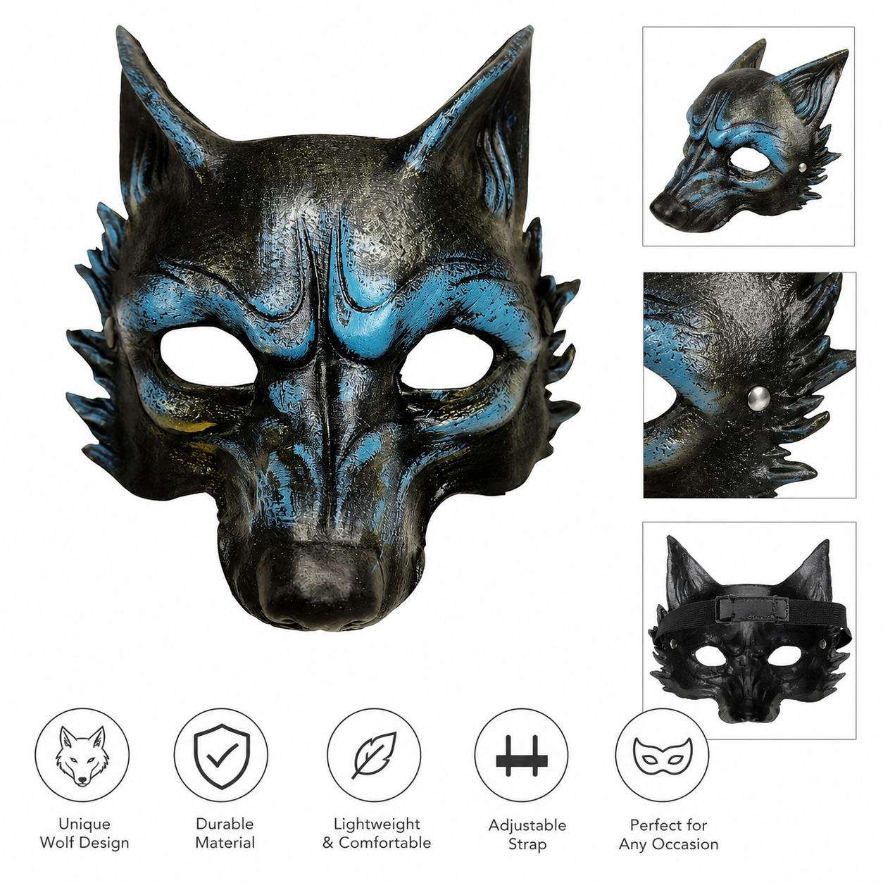 1pc Halloween Wolf Mask, Full Face Werewolf Style with Pointed Ears for Cosplay Party