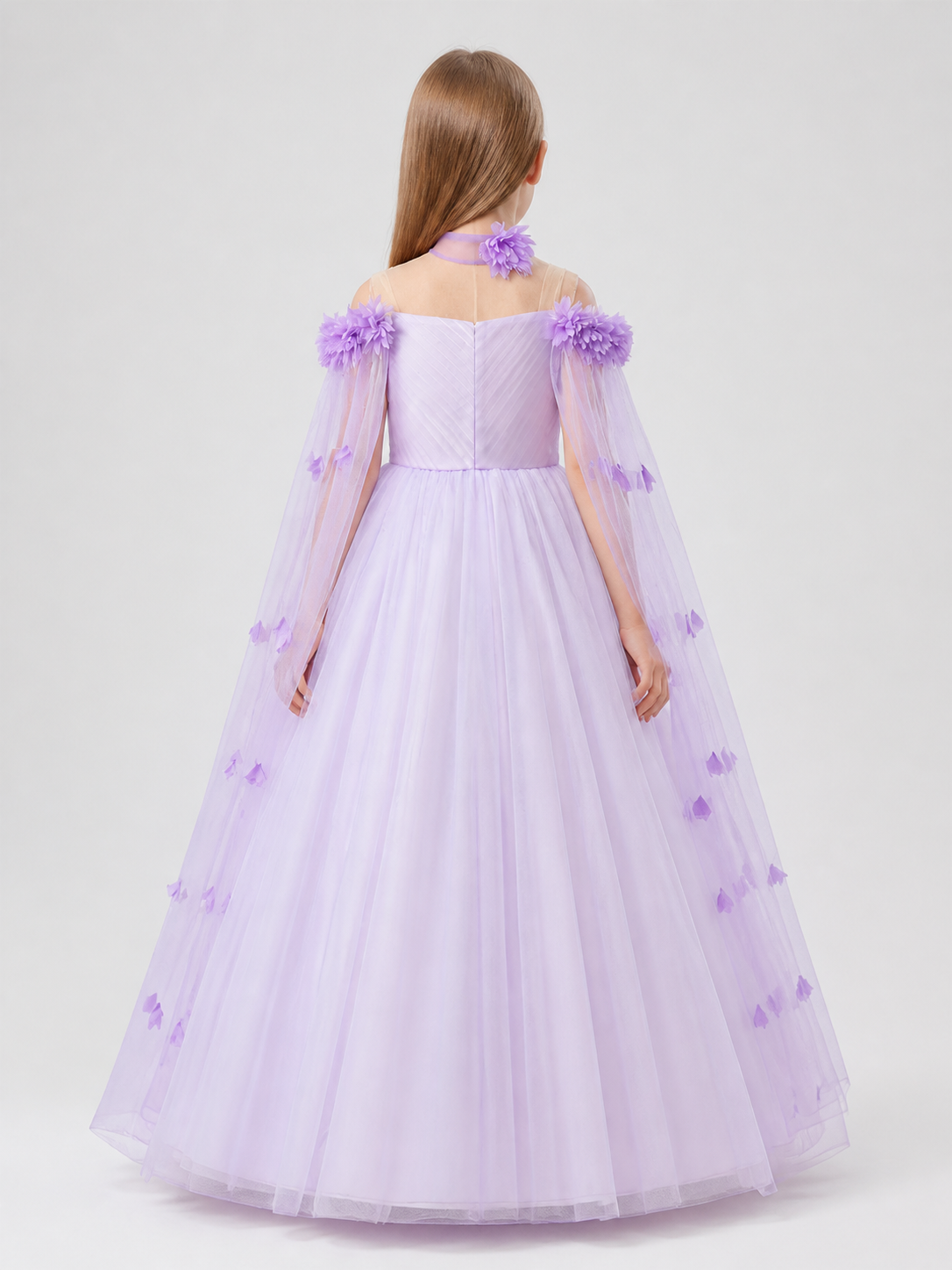 Puffy Princess Tulle Dress with Bows, Lilac back view