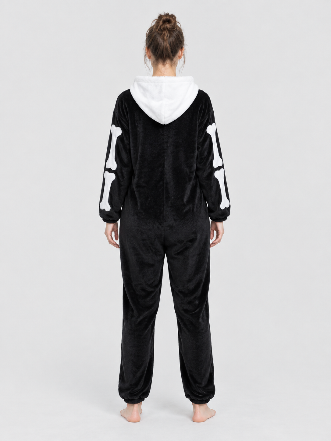 Pajama Jumpsuit with White Hood and Bone Print