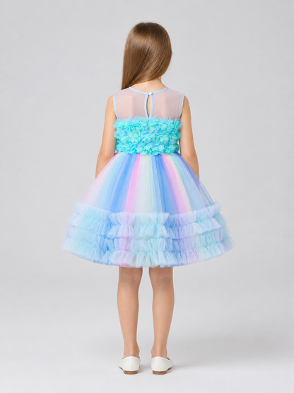 Princess Party Dress with a Multi-Tiered Full Skirt back view