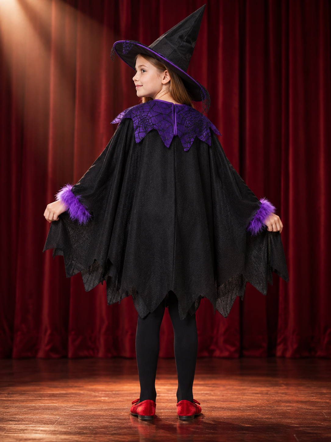 Kids' Witch Costume: Cape, Hat, Purple Trim