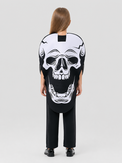 Children's Skeleton Costume for Cosplay, Black-and-White Cape back view
