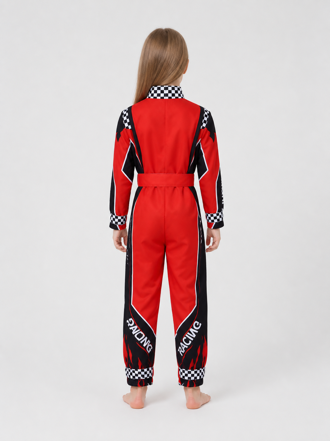 Children's Racing Jumpsuit with Belt, Checkered back view