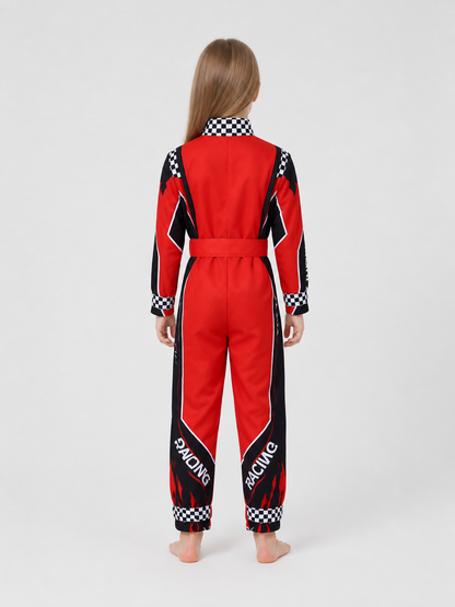 Children's Racing Jumpsuit with Belt, Checkered back view